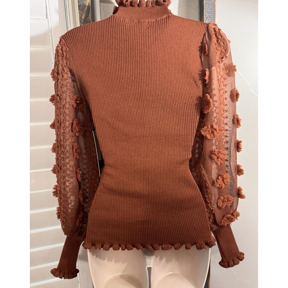 Almost Famous puff gauze sleeve sweater Mock Turtleneck M Bronze - Picture 2 of 12